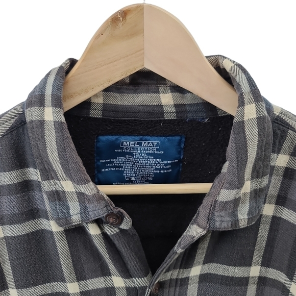 Men's Plaid Shirt Jacket - Black and Cream - Picture 3 of 6